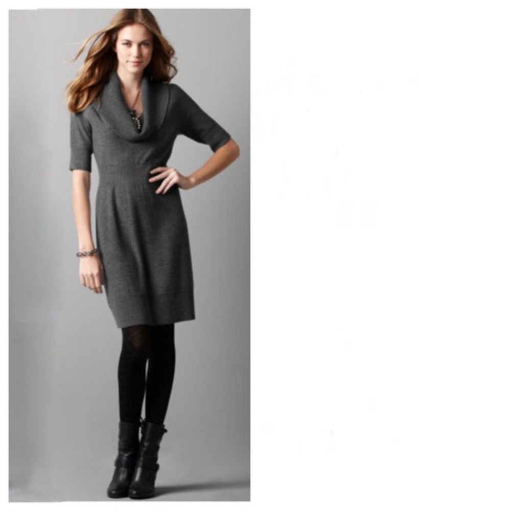 Loft Taupe Wool Cowl Neck Sweater Dress